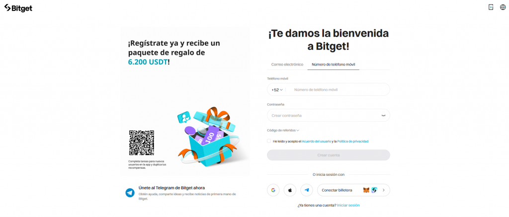  Formulario de registro en el exchange de criptomonedas Bitget
