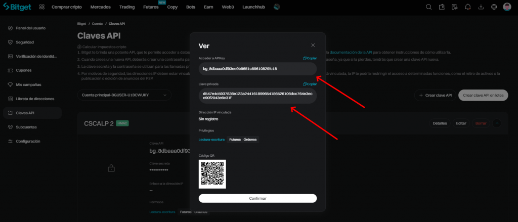 Claves API de Bitget, claves de acceso y secretas