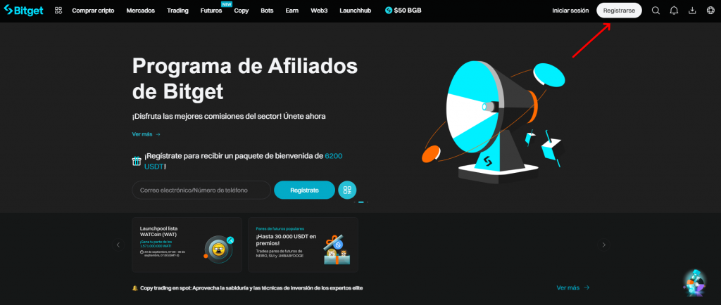 Sitio web del Bitget exchange