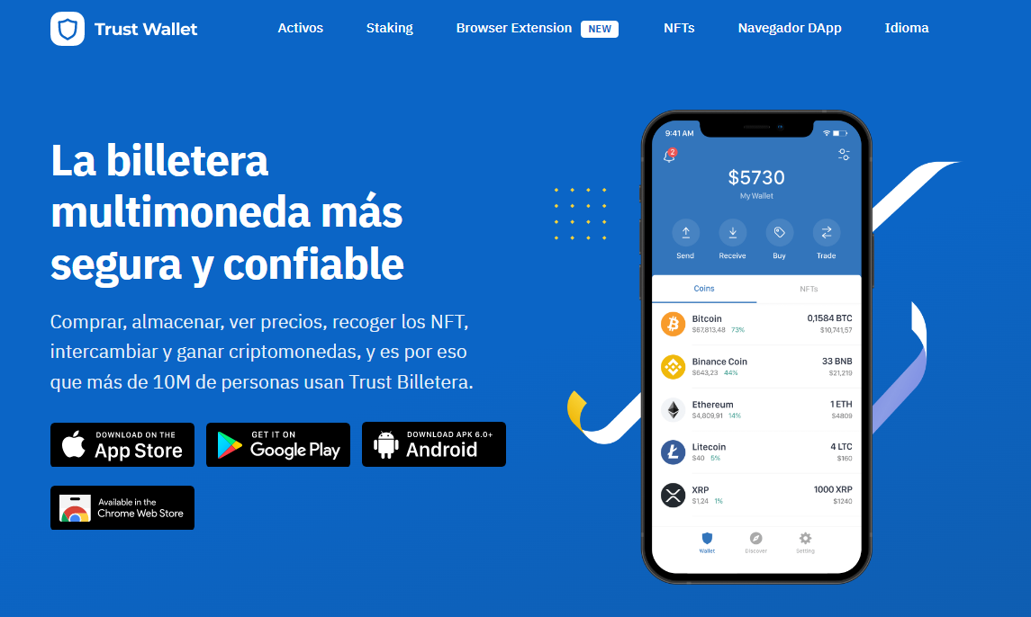 Sitio web de la billetera de criptomonedas Trust Wallet