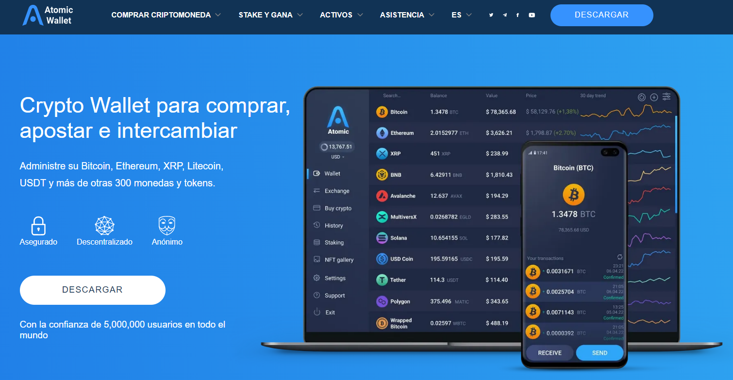 Sitio web de la billetera de criptomonedas Atomic Wallet