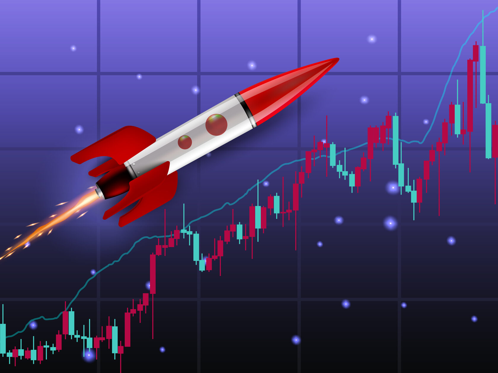 Gráfico de trading intradía y un cohete simbolizando el camino al éxito