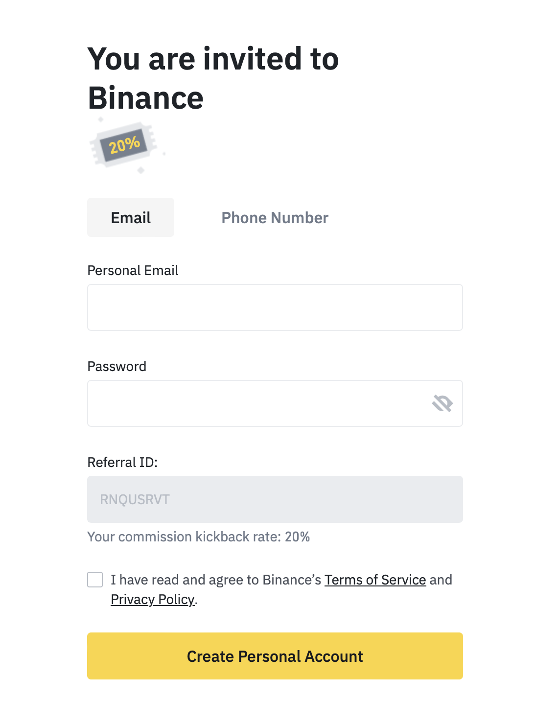 Binance referral code invitation
