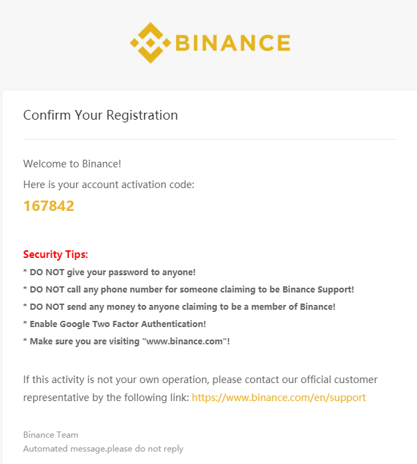Binance referral code email confirmation
