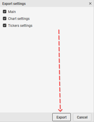 Export settings options in CScalp