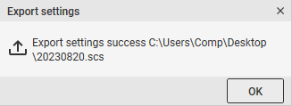 Export settings success window